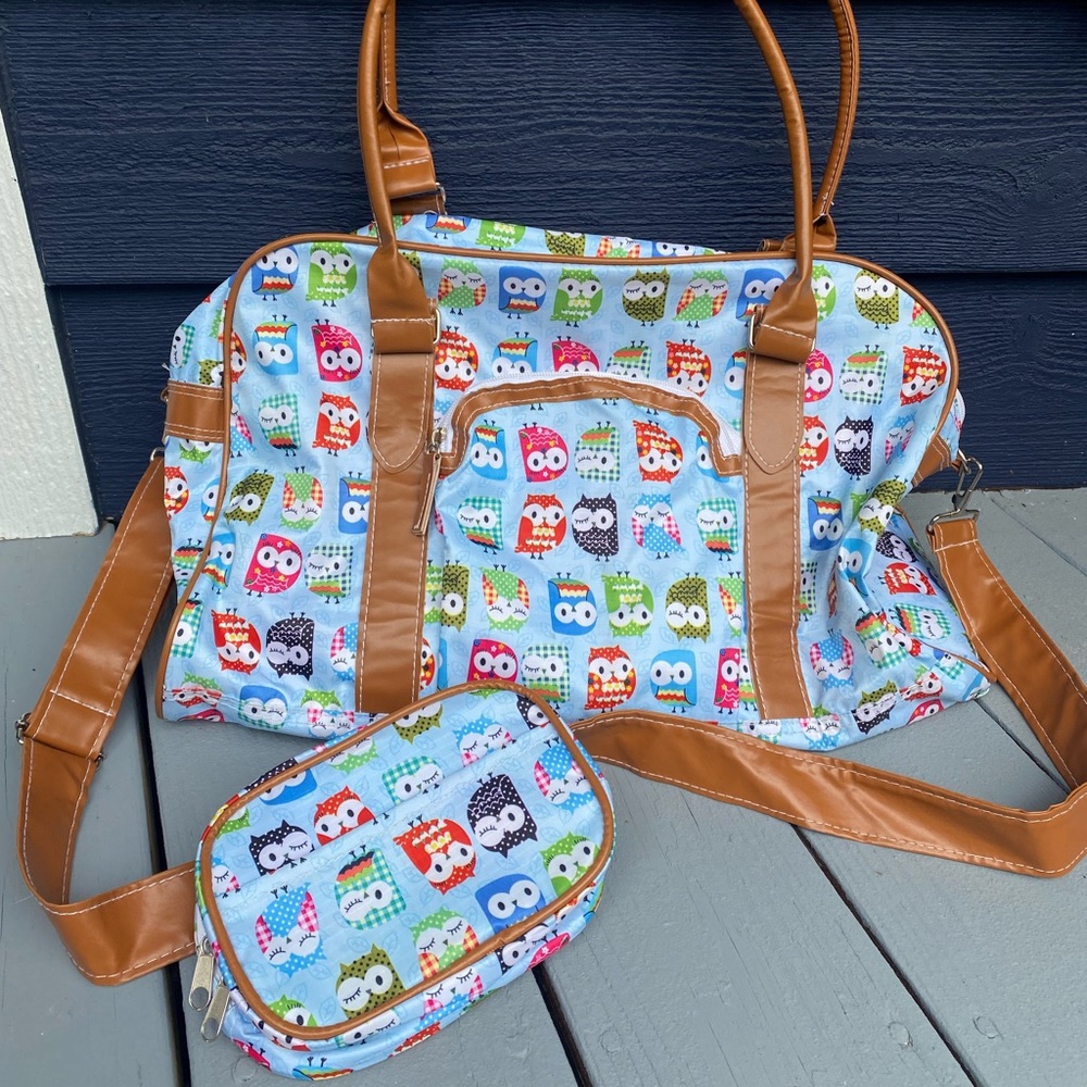 Owl Print Overnight Tote Bag with Additional small bag